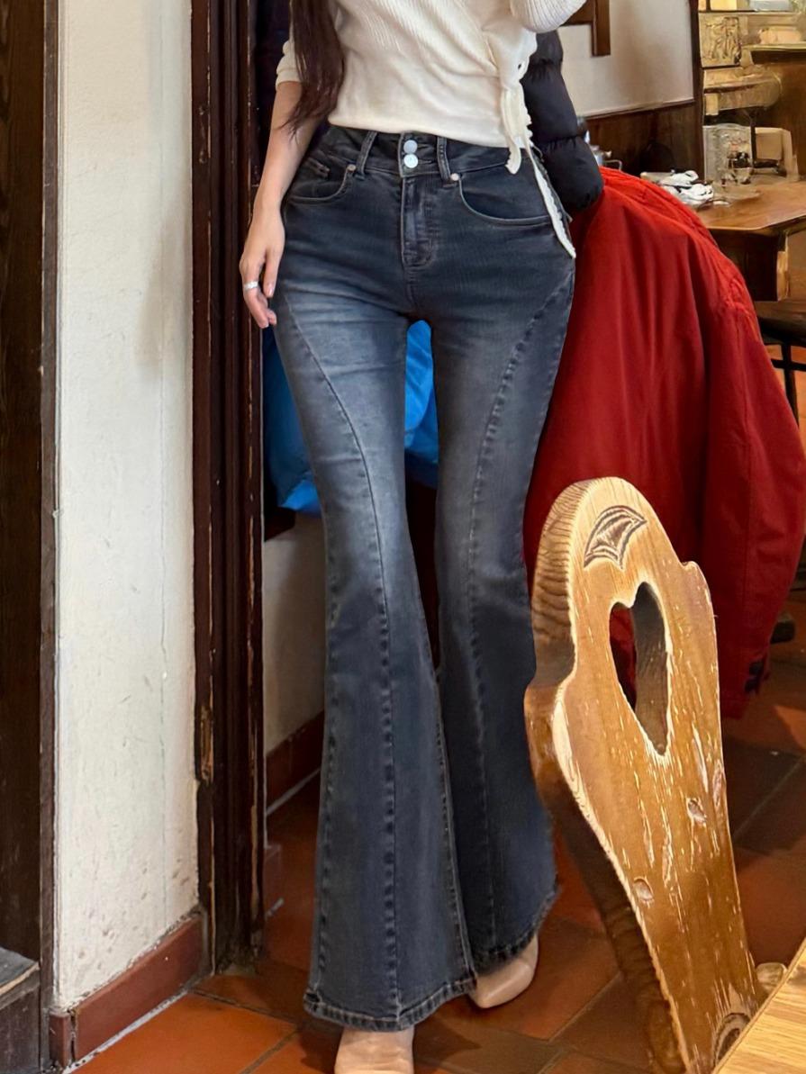 골반볼륨업 하이웨스트 진청 투버튼 절개 부츠컷