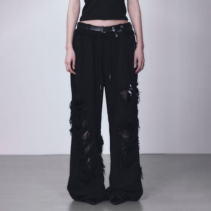 Scratch Damage Wide Sweat Pants [ Black ]
