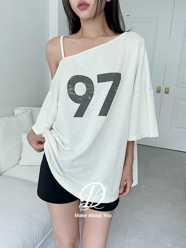 [MADE] 빅사이즈 44-110 구칠 레터링 언발 오프숄더 오버핏 슬라브 반팔 티셔츠
