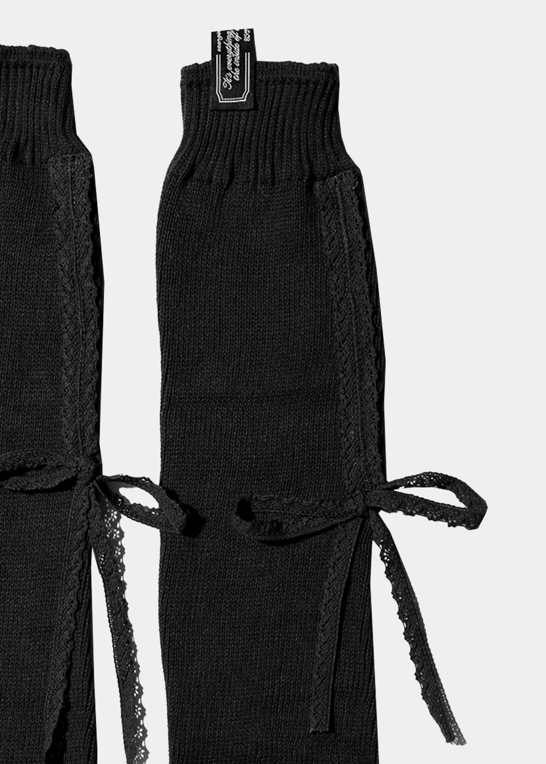 LACE RIBBON LEG WARMER - BLACK