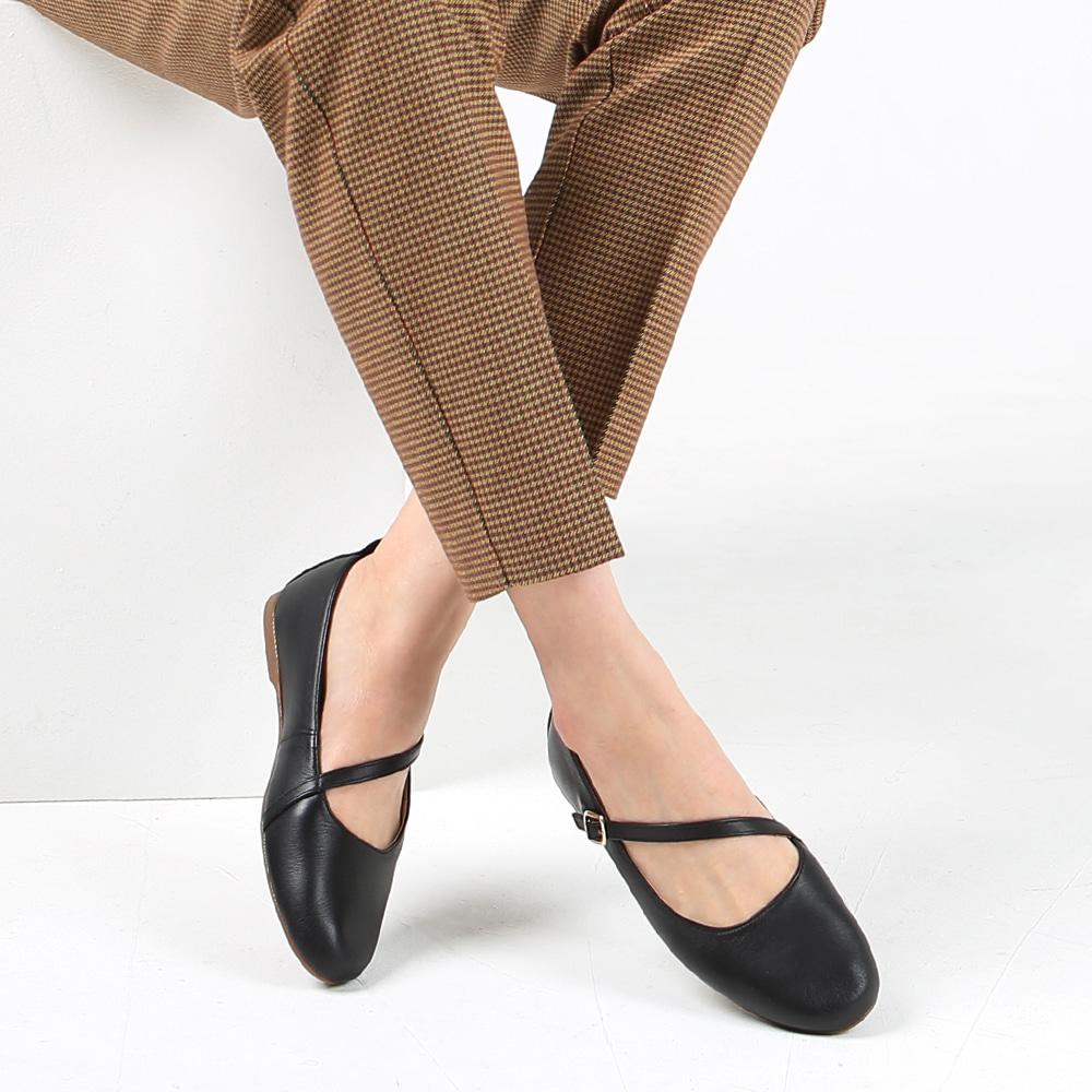 3100 블랙 송아지가죽 빅토리 플랫