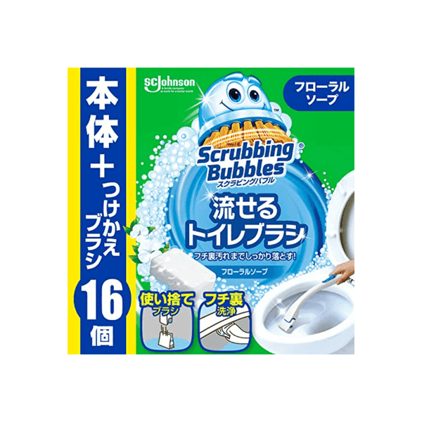 Scrubbing Bubble Flushable Toilet Brush Floral Soap Scent Main Unit + Refill (16 pcs)
