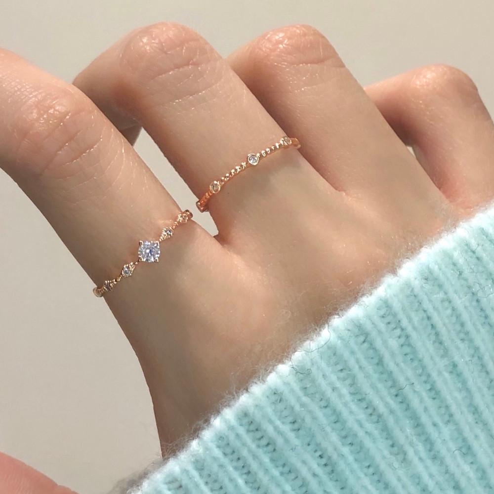 925실버 로즈골드 다이아 5석 큐빅 레이어드 반지