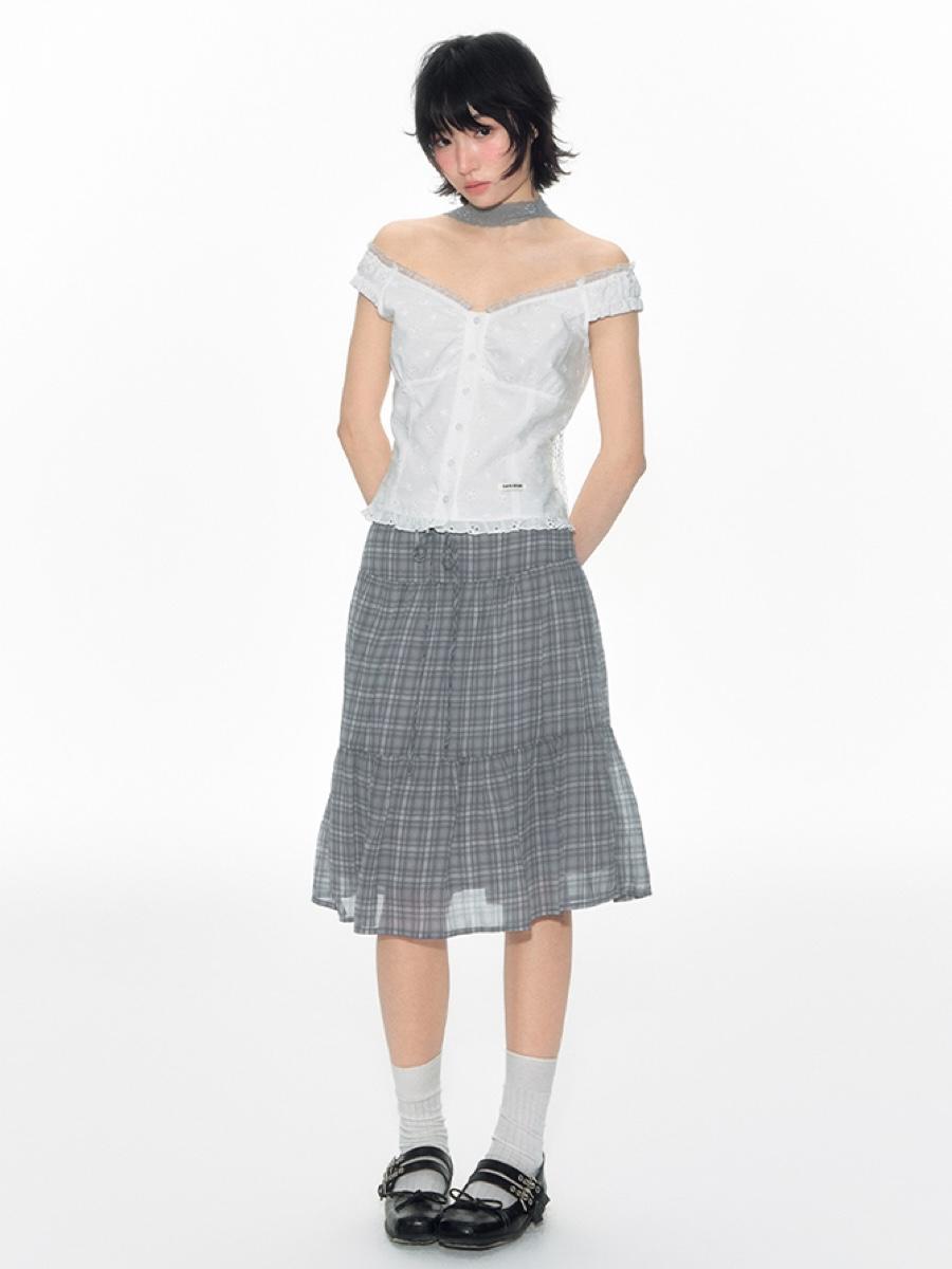 TAKEANAP Lazy Plaid Tiered Skirt