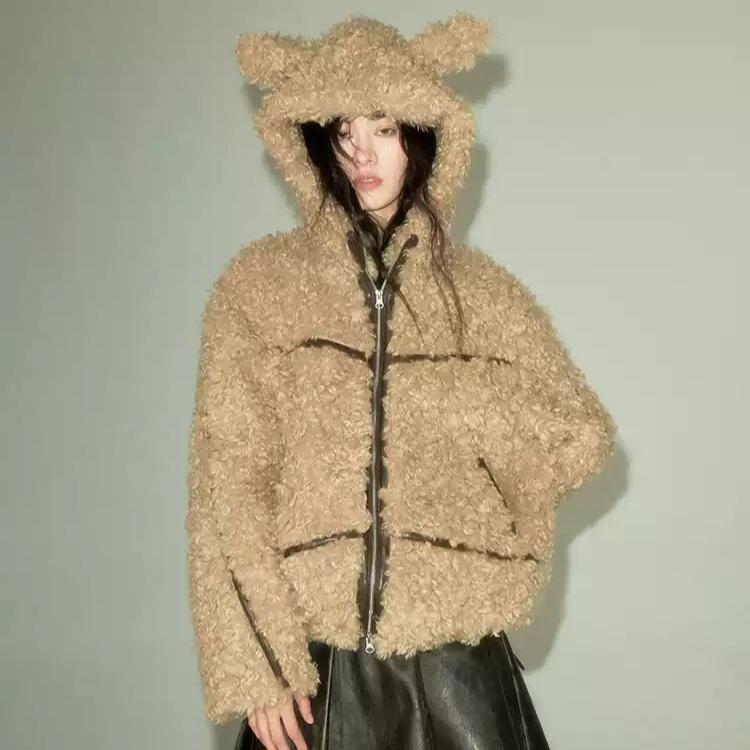 DIDDI MODA 버니 퍼자켓 토끼 오버핏 에코퍼 집업 자켓