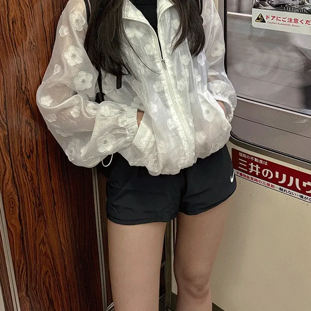 [주문폭주]오호리 여름 시스루 플라워 패치 스트링 점퍼(2color)