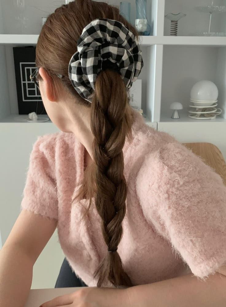 체크무늬 통통 패딩스크런치 곱창밴드머리끈