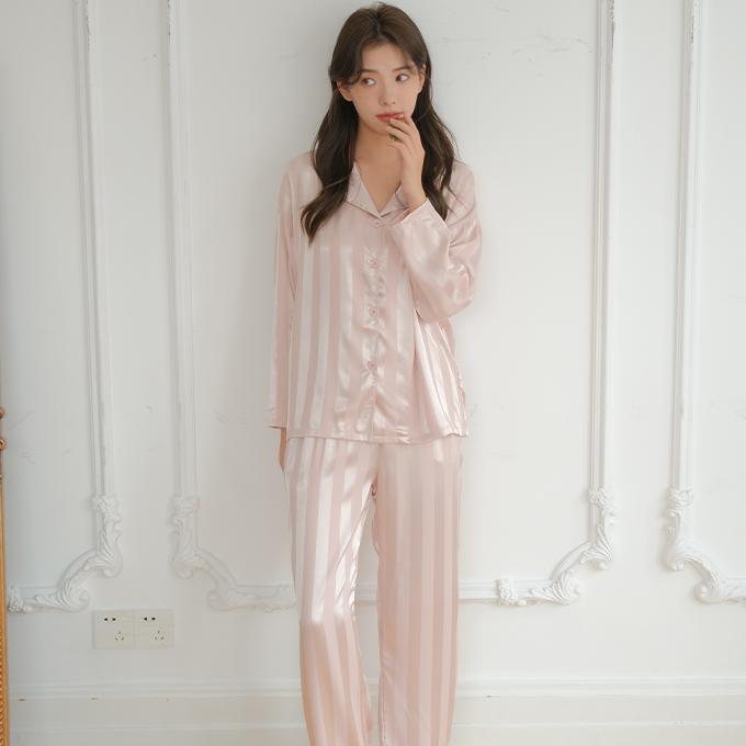 [홈웨어72H특가]실키 스트라이프  파자마 투피스