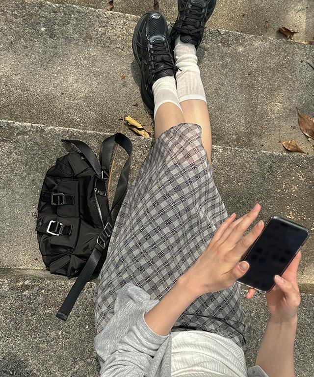 데일리쥬 [무료배송] 미치코 리본 체크 미디 스커트