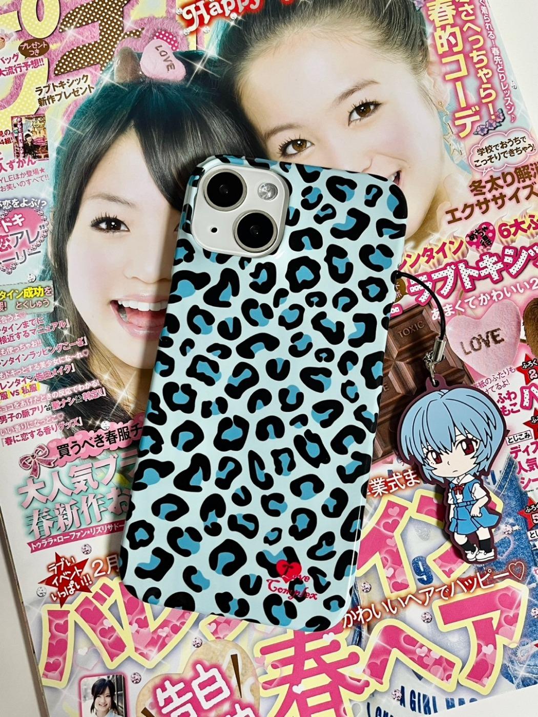 blue leopard hard / card pocket phone case