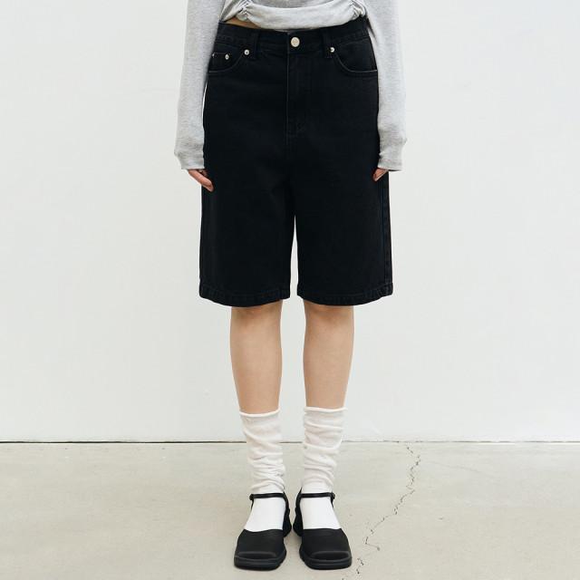 DENIM WIDE HALF PANTS_BLACK