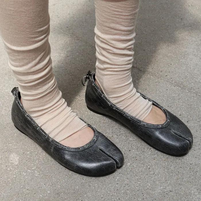 Leather String Flat / Vintage Black