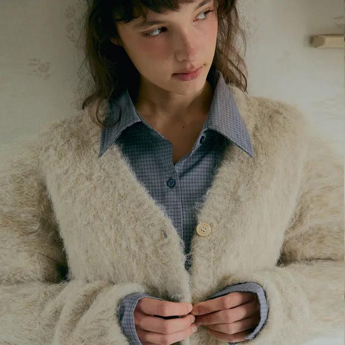 헤비브러쉬 울 가디건-베이지