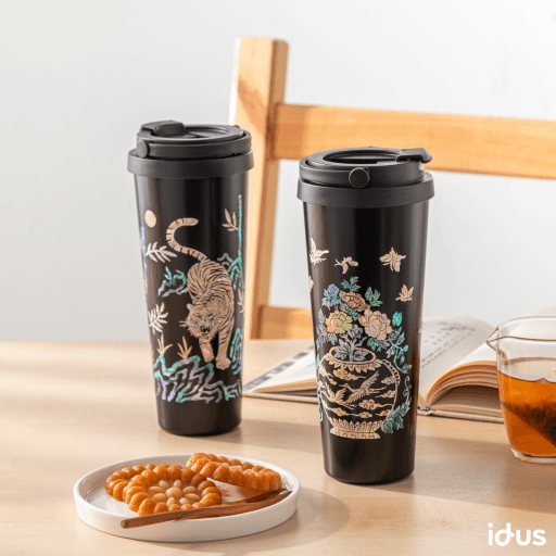 진주쉘 호랑이/모란화병도 나전칠기 텀블러 700ml