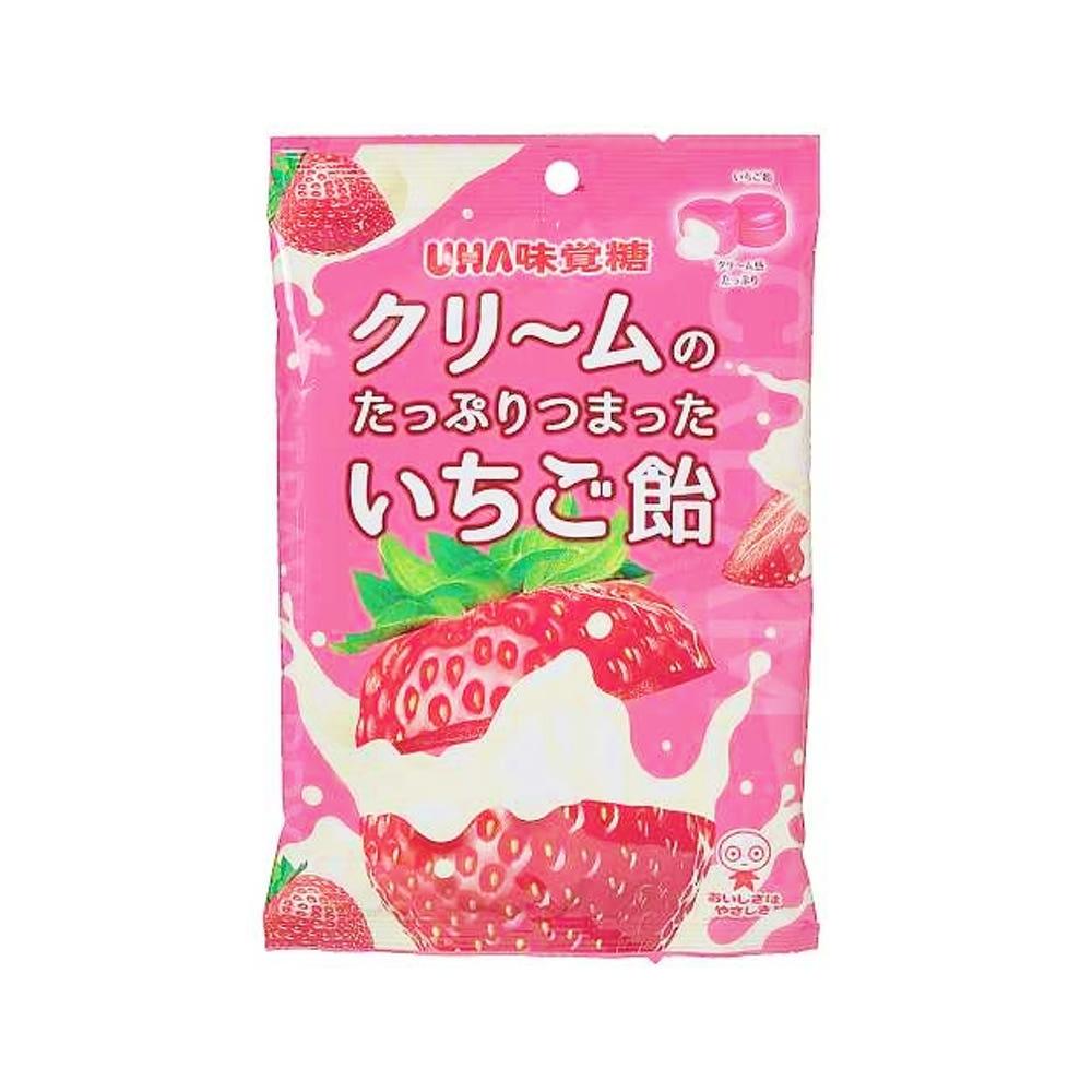 기간한정 - UHA 미각당 [크림이 듬뿍 들어간 딸기 사탕 45g] / 일본 캔디