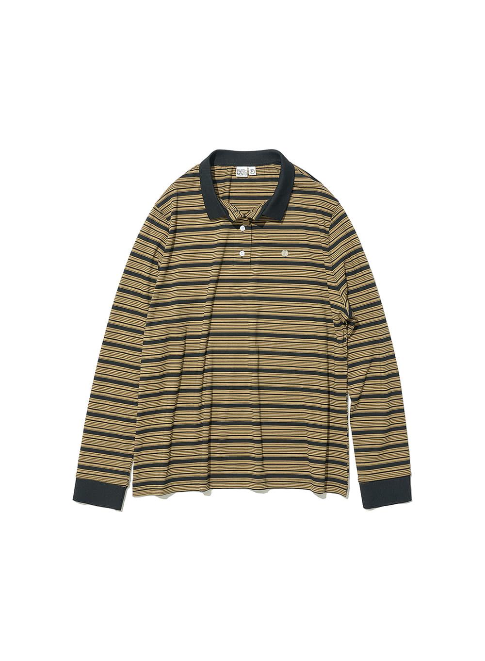 [WOMEN] STRIPE LONG SLEEVE POLO TEE_BLACK