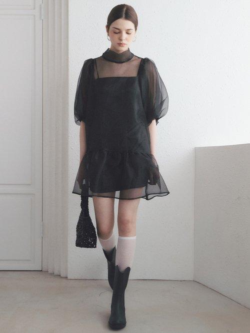 시스루 퍼프 원피스 [Black]