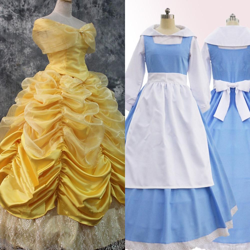 디즈니 공주 미녀와 야수 코스프레 벨 드레스 하녀복 성인 공주 코스튬 할로윈 졸업사진