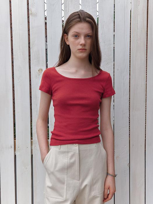 eyelet u-neck t-shirt - brick red