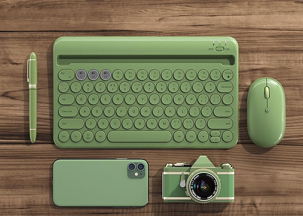 레트로 무선 블루투스 키보드 아이패드 거치대 태블릿pc 핑크 카키 화이트