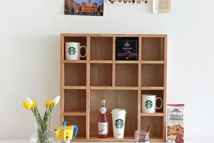 제니카페장F 홈카페장 원목 컵진열장 텀블러정리함 다기장