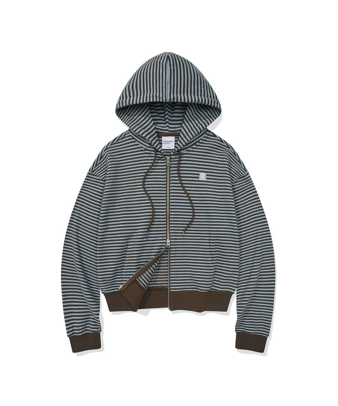 (우먼) 스트라이프 후드집업_스카이블루