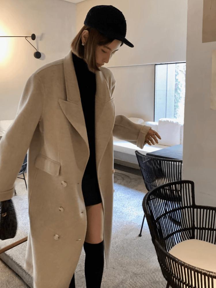 레트로 모던 양면 모직 루즈핏 코트