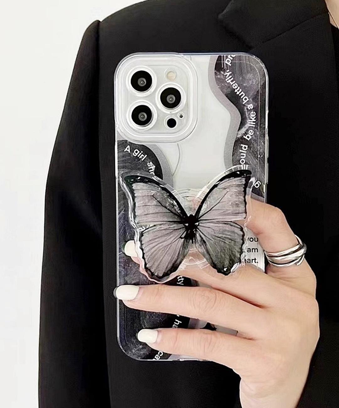 신상할인🖤당일출고 블랙 웨이브 물결 나비 그립톡 아이폰케이스 투명 스마트톡 세트 핸드폰케이스 ( 아이폰 7 8 SE2 SE3 X Xs XR 11 14 프로 12 13 미니 )