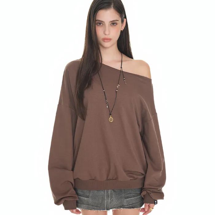 ASYMMETRIC ONE SHOULDER SWEATSHIRT (BROWN)