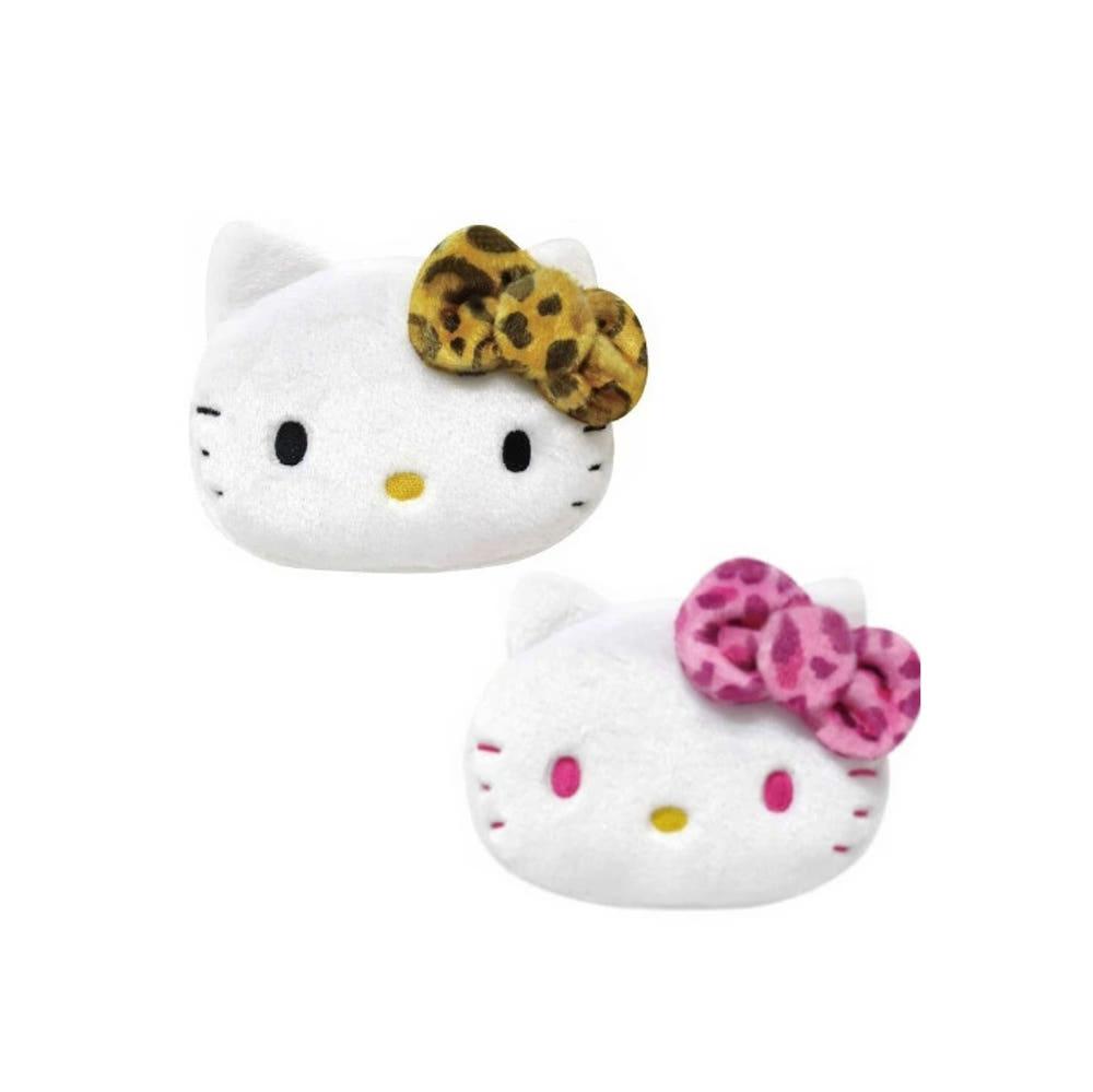 산리오 헬로키티 페이스파우치 브라운 핑크 호피무늬