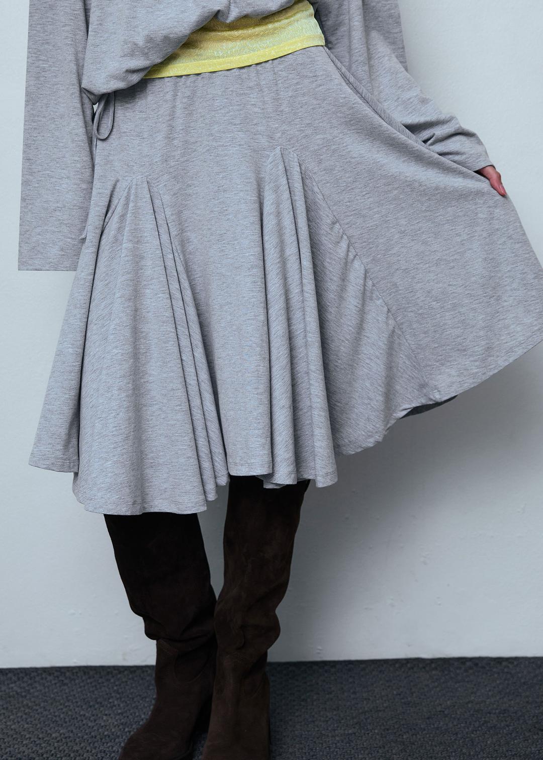 Flare Panel Midi Skirt_Melange Grey