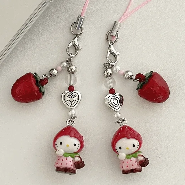 딸기 공주 비즈 핸드폰줄 / 폰스트랩 비즈키링 비즈스트랩 키치 y2k 하트 러블리 귀여운 에어팟키링 가방고리