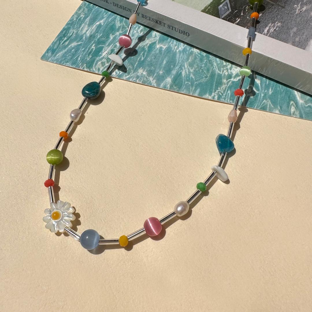 [무배]MADE BY ELLIENOI - 마가렛 플라워 비비드 키치 목걸이