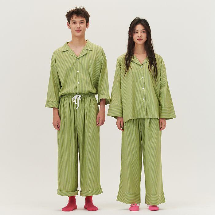 [29CM 단독] (uni)도미토리 티킹 스트라이프 파자마 올리브