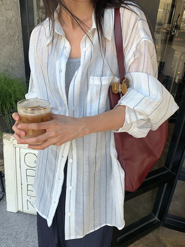 쿠에테 오버 루즈핏 스트라이프 셔츠 남방