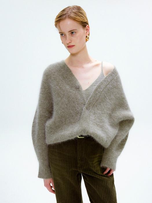 ANGORA VOLUME CARDIGAN2_MELANGE KHAKI