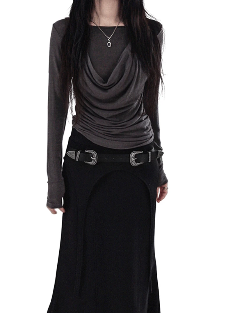 MALE HALTER DRAPE LAYERED LONG SLEEVE TOP 말레 홀터 드레이프 레이어드 긴팔티 (3 COLORS)