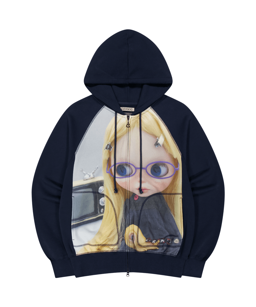 COYSEIO X BLYTHE GRAPHIC ZIP-UP HOODIE NAVY