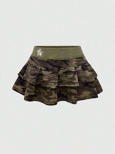 ROMWE J-Fashion Y2K Gyaru Harajuku Camouflage Rhinestone Decor Mini Skirt For Women