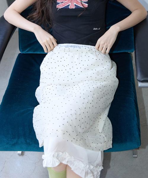 시어 도트 레이어드 미디 스커트 화이트