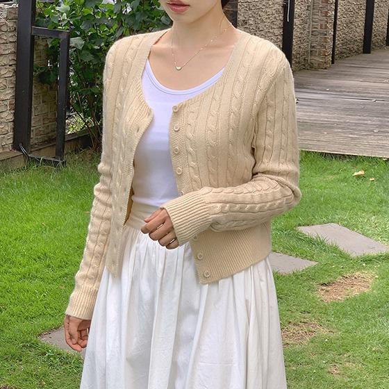 [꽈배기니트가디건] 스퀘어넥 니트 꽈배기 가디건 (긴팔가디건,크롭니트,크롭가디건)