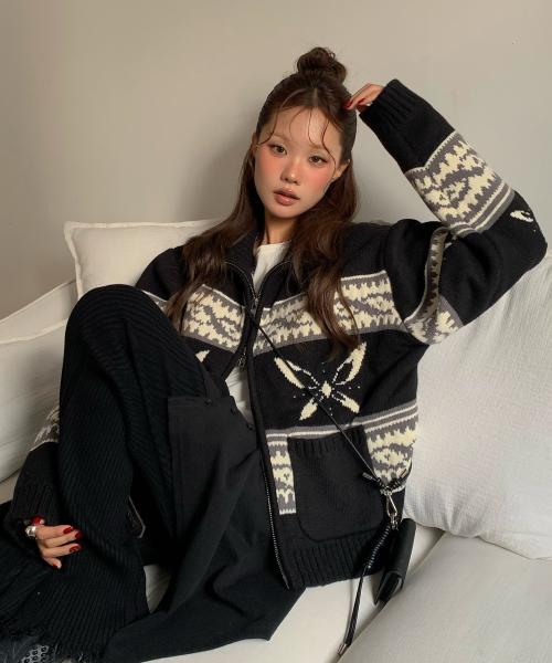 COWICHAN ZIP-UP CARDIGAN JACKET-BLACK