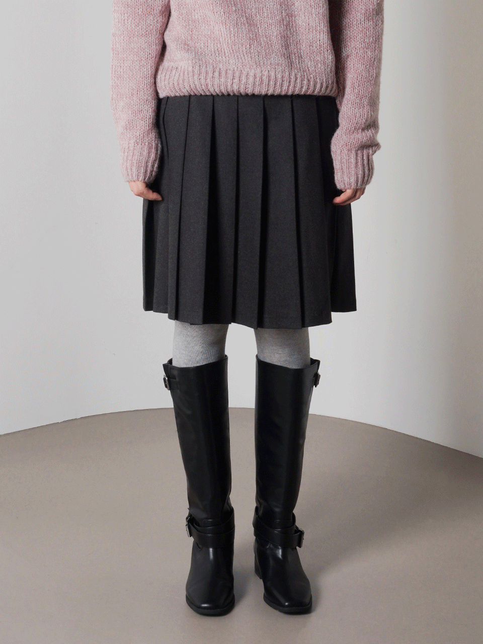 CLASSIC SOLID PLEATS SKIRT (2COLOR)