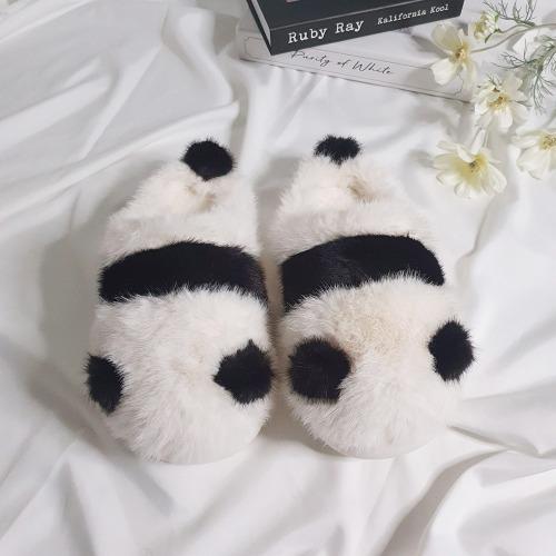 귀여운 팬더 라인 털 슬리퍼 실내화