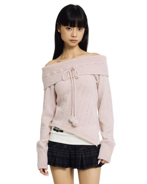 Cotton candy off-shoulder knit (pink)
