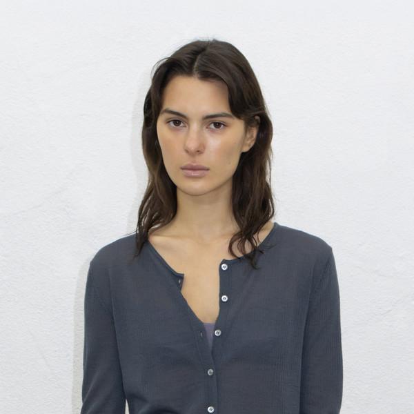 SUMMER WOOL SHEER RIB KNIT CARDIGAN - SMOKE GREY