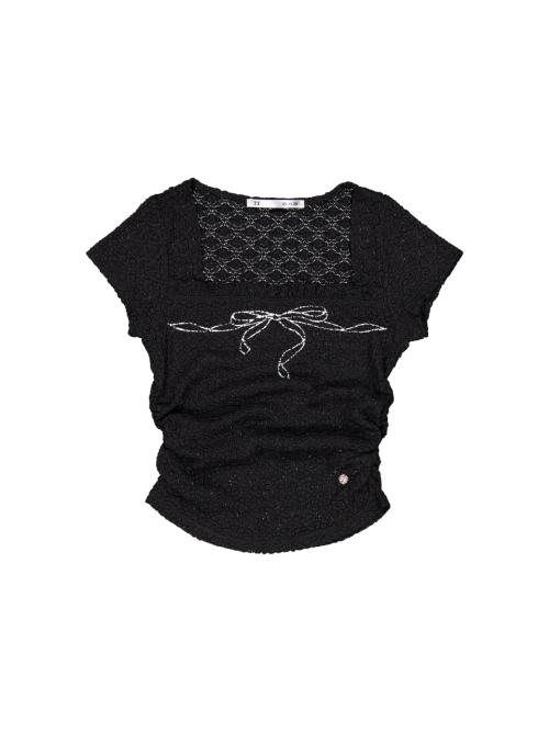 FRILL BOW CROP TOP / BLACK