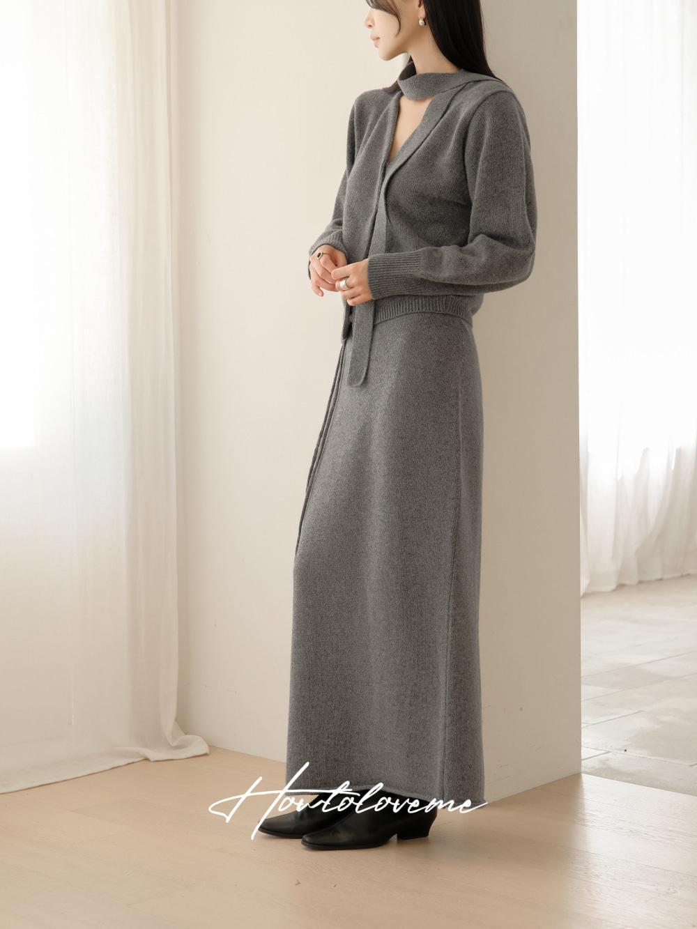 오린 타이 니트 가디건 스커트 셋업[gray]