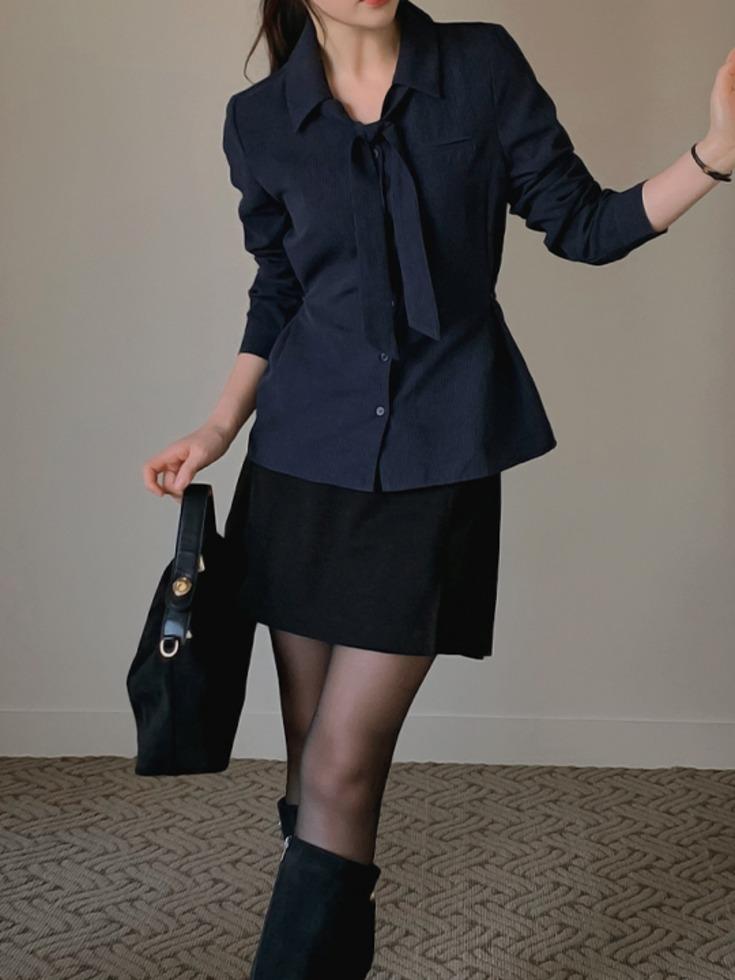 [프렌치시크/세미포멀룩] [44-120] 티미레프 스트라이프 오픈카라 타이 셔츠 (신상-가을-하객룩-출근룩-데일리룩-빅사이즈-120사이즈-자체제작-스트라이프셔츠-타이셔츠-타이세트-절개셔츠-핀터룩)