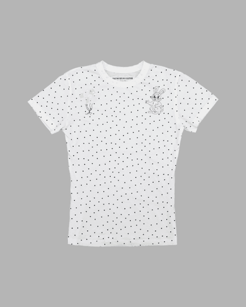 RABBIT PRINTED  HEART  T-SHIRTS (WHITE)